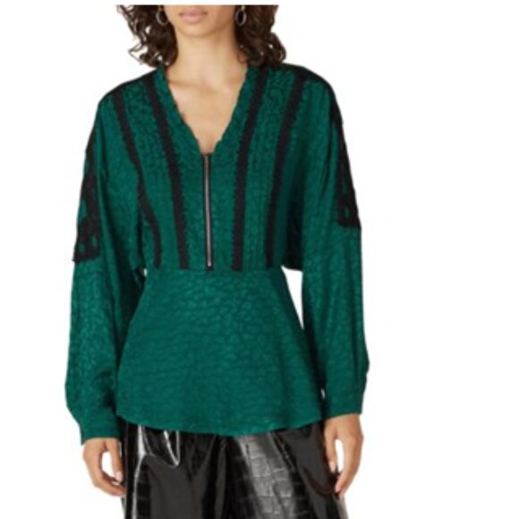 Koché Collective Long Sleeve Peplum Half Zip Ruffled Python Print - Picture 2 of 7
